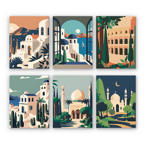 Mini Paint by numbers 15x20cm (6 pieces) - Mediterranean Dreams