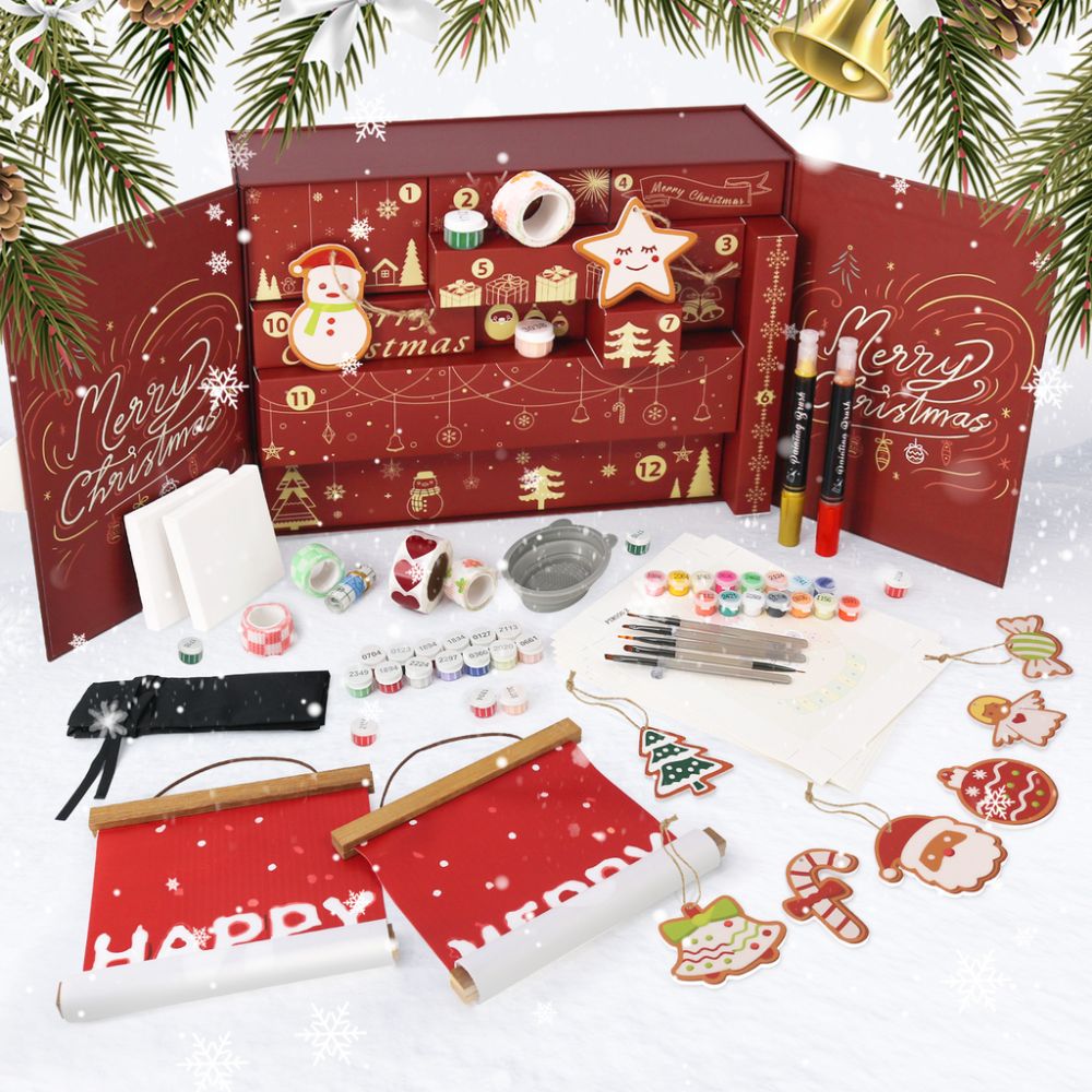 Paint by Numbers Advent Calendar 2025 - Merry Christmas (Red-12 boxes) Figured'Art