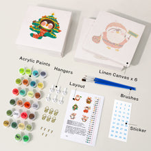 Load image into Gallery viewer, Mini Paint by numbers 15x15cm (6 pieces) - Christmas Winter Penguin