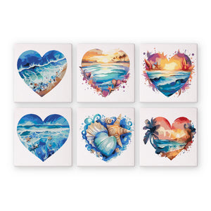 Mini Paint by numbers 15x15cm (6 pieces) - Romantic Beach Scenes