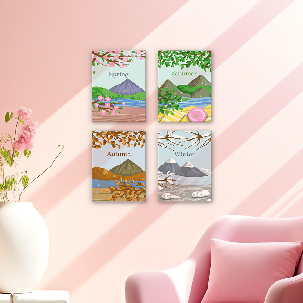 Mini Paint by numbers 15x20cm (4 pieces) - Spring Summer Autumn Winter ...