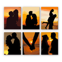 Load image into Gallery viewer, Mini Paint by numbers 15x20cm (6 pieces) - Romantic Sunset Silhouettes