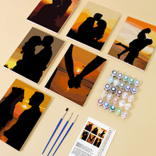 Load image into Gallery viewer, Mini Paint by numbers 15x20cm (6 pieces) - Romantic Sunset Silhouettes
