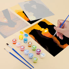 Load image into Gallery viewer, Mini Paint by numbers 15x20cm (6 pieces) - Romantic Sunset Silhouettes