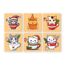 Load image into Gallery viewer, Mini Paint by numbers 20x20cm (6 pieces) - Christmas Cats in Cups