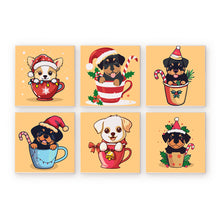 Load image into Gallery viewer, Mini Paint by numbers 20x20cm (6 pieces) - Christmas Dogs in Cups