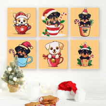 Load image into Gallery viewer, Mini Paint by numbers 15x15cm (6 pieces) - Christmas Dogs in Cups