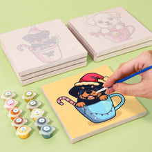 Load image into Gallery viewer, Mini Paint by numbers 15x15cm (6 pieces) - Christmas Dogs in Cups
