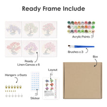 Load image into Gallery viewer, Mini Paint by numbers 15x15cm (6 pieces) - Seasonal Bonsai Tree