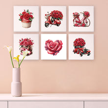 Load image into Gallery viewer, Mini Paint by numbers 15x15cm (6 pieces) - Red Rose Valentine's Day Series 1