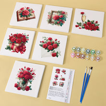 Load image into Gallery viewer, Mini Paint by numbers 15x15cm (6 pieces) - Red Rose Valentine's Day Series 2