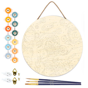 Paint by numbers on Wood Slice - Starry Night