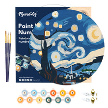 Load image into Gallery viewer, Paint by numbers on Wood Slice - Starry Night