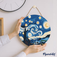 Load image into Gallery viewer, Paint by numbers on Wood Slice - Starry Night