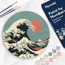 Load image into Gallery viewer, Paint by numbers on Wood Slice - The Great Wave Figured&#39;Art UK