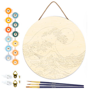 Paint by numbers on Wood Slice - The Great Wave