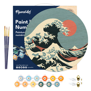 Paint by numbers on Wood Slice - The Great Wave