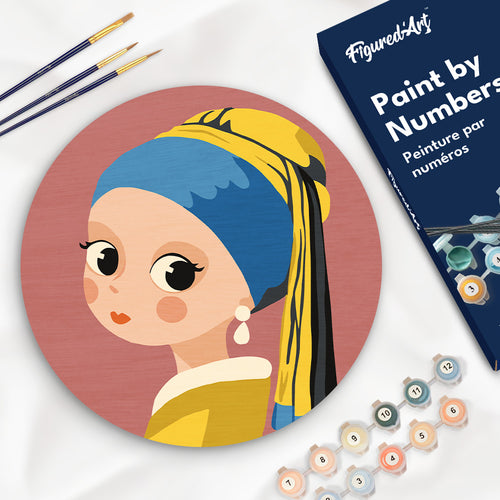 Paint by numbers on Wood Slice - Girl with Earring Figured'Art UK