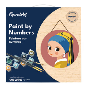 Paint by numbers on Wood Slice - Girl with Earring