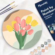 Load image into Gallery viewer, Paint by numbers on Wood Slice - Bouquet of Tulips Figured&#39;Art UK