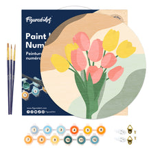 Load image into Gallery viewer, Paint by numbers on Wood Slice - Bouquet of Tulips