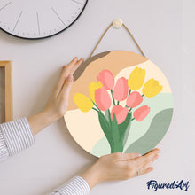 Load image into Gallery viewer, Paint by numbers on Wood Slice - Bouquet of Tulips