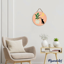 Load image into Gallery viewer, Paint by numbers on Wood Slice - Cat plays with plant in the moonlight