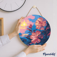 Load image into Gallery viewer, Paint by numbers on Wood Slice - Hibiscus at Sunset