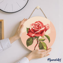 Load image into Gallery viewer, Paint by numbers on Wood Slice - Red Rose