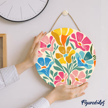 Load image into Gallery viewer, Paint by numbers on Wood Slice - Colorful Floral Pattern