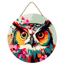Load image into Gallery viewer, Paint by numbers on Wood Slice - Fantasy owl with flowers
