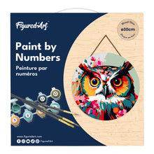 Load image into Gallery viewer, Paint by numbers on Wood Slice - Fantasy owl with flowers