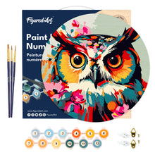 Load image into Gallery viewer, Paint by numbers on Wood Slice - Fantasy owl with flowers