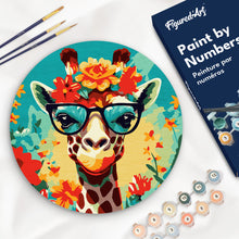 Load image into Gallery viewer, Paint by numbers on Wood Slice - Fantasy Giraffe and Flowers Figured&#39;Art UK