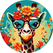 Load image into Gallery viewer, Paint by numbers on Wood Slice - Fantasy Giraffe and Flowers