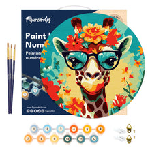 Load image into Gallery viewer, Paint by numbers on Wood Slice - Fantasy Giraffe and Flowers