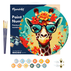 Paint by numbers on Wood Slice - Fantasy Giraffe and Flowers
