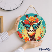 Load image into Gallery viewer, Paint by numbers on Wood Slice - Fantasy Giraffe and Flowers