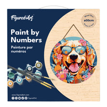 Load image into Gallery viewer, Paint by numbers on Wood Slice - Fantasy Dog and Flowers