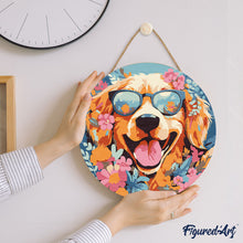 Load image into Gallery viewer, Paint by numbers on Wood Slice - Fantasy Dog and Flowers