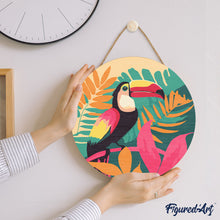 Load image into Gallery viewer, Paint by numbers on Wood Slice - Tropical Toucan