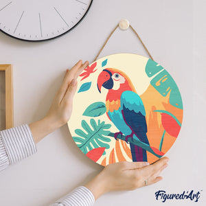 Paint by numbers on Wood Slice - Tropical Parrot