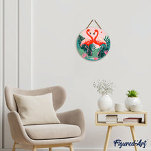 Load image into Gallery viewer, Paint by numbers on Wood Slice - Tropical Flamingos