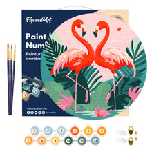 Load image into Gallery viewer, Paint by numbers on Wood Slice - Tropical Flamingos