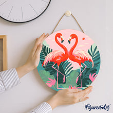 Load image into Gallery viewer, Paint by numbers on Wood Slice - Tropical Flamingos