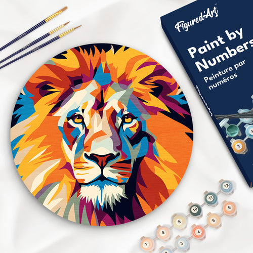 Paint by numbers on Wood Slice - Lion Figured'Art UK