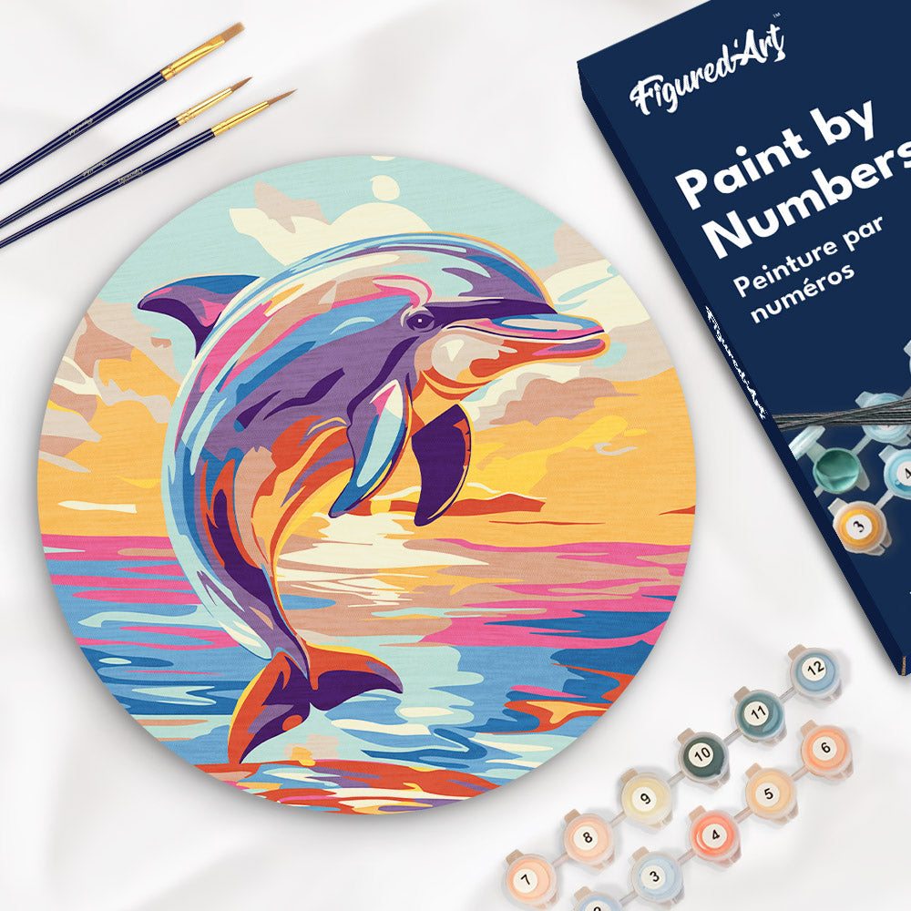 Paint by numbers on Wood Slice - Dolphin Figured'Art UK
