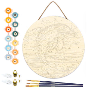 Paint by numbers on Wood Slice - Dolphin