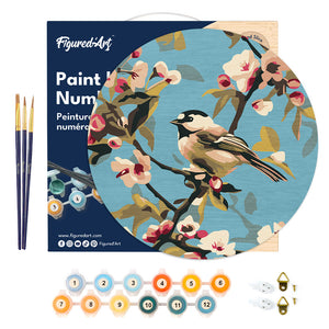 Paint by numbers on Wood Slice - Bird on Branch