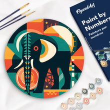 Load image into Gallery viewer, Paint by numbers on Wood Slice - Elephant Art-Deco Inspired Abstract Figured&#39;Art UK